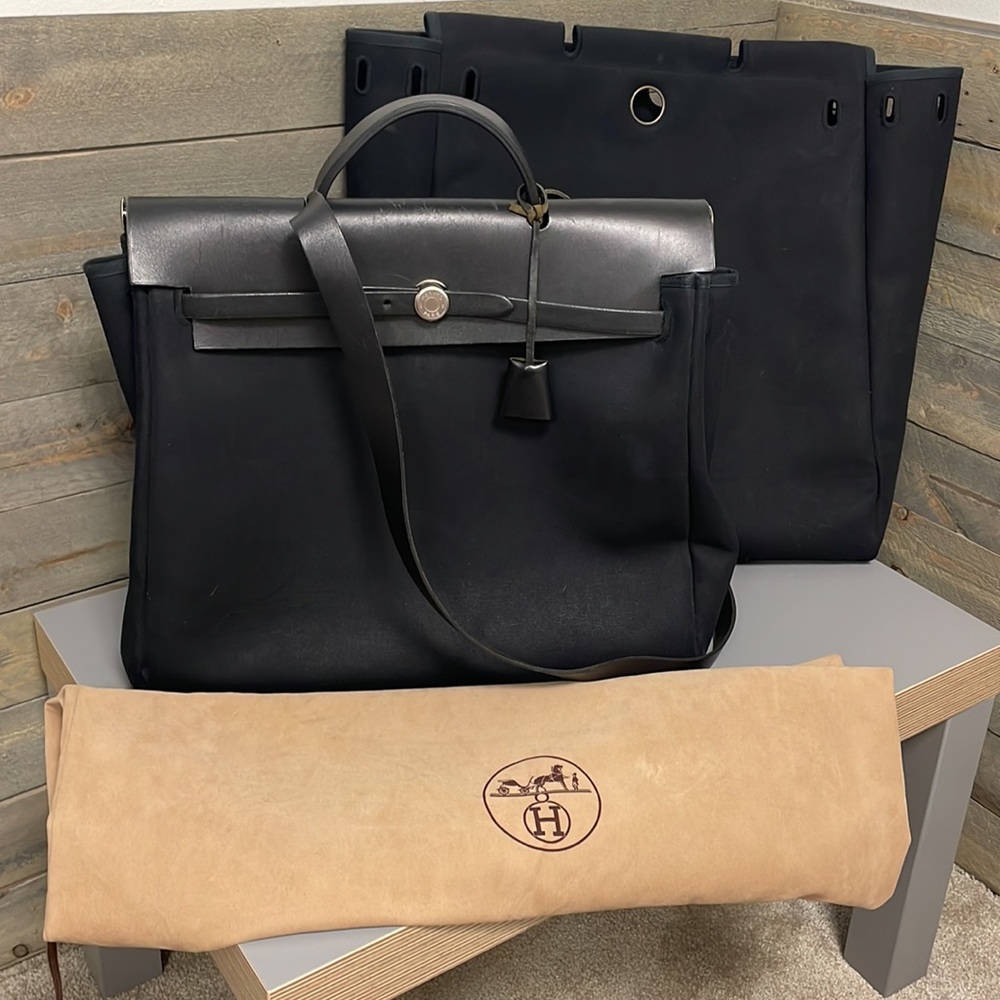 Authentic Hermès 2-in-1 Herbag 40 w/ Clochette Toile Canvas Leather w/ dust bag